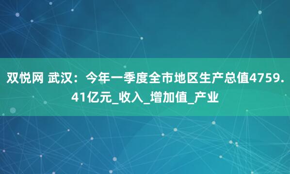 双悦网 武汉：今年一季度全市地区生产总值4759.41亿元_收入_增加值_产业