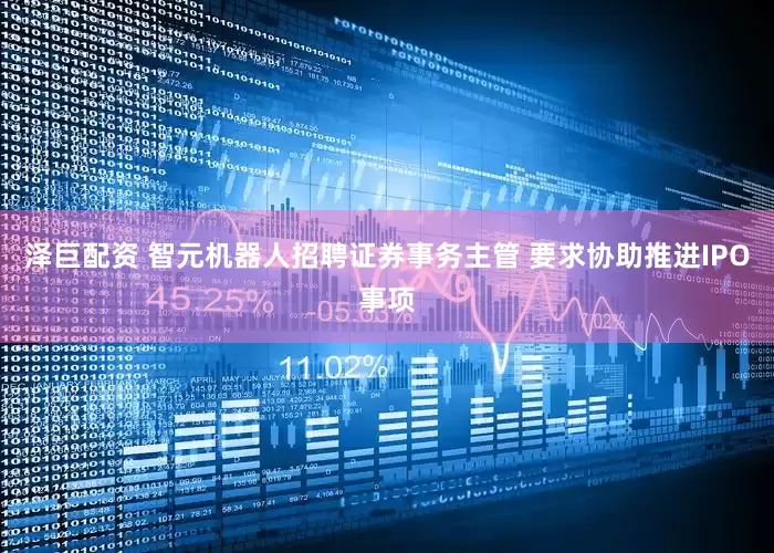 泽巨配资 智元机器人招聘证券事务主管 要求协助推进IPO事项